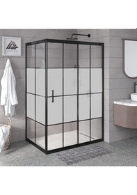 Resim Vesta D201 Dikdörtgen Duşakabin Siyah Profil Kumlu Karolaj Cam H: 190 Cm Diğer 