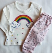 Resim Minilay Gökkuşağı Baskılı Kız Bebek Pijama Takımı 