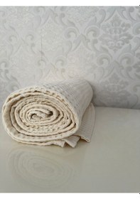 Resim Premium %100 Pamuk Çift Kişilik Yazlık Pike, Yatak Örtüsü, Terletmez Kumaş Krem Renk 240x200cm Krem 