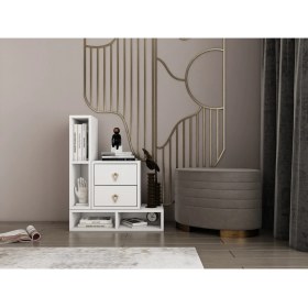 Resim Nettrends Modüler Depolama Çekmeceli Ofis Sehpası Kitaplıklı Yan Ünite Alt Raflı Konsol BEYAZ-PNR-OFS-S-1001 