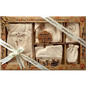 Resim Yeni Doğan Erkek Kız Bebek Zıbın Seti 8'li Organik 0-4 Ay Hastane Çok Renkli 