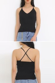 Resim Zhlbutik Arkası Çapraz Bluz Siyah 6060.352 