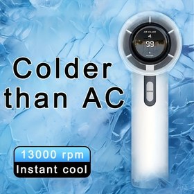 Resim Taşınabilir El Tipi Turbo Fan, 5 ila 8 saat pil ömrü, 13.000 Rpm Fırçasız Motor Saç Kurutma Makinesi Rüzgar Hızı 9m/s'ye kadar, 100 Ayarlanabilir, USB Şarj Edilebilir Mini Fan, İç ve Dış Mekan Kullanımına Uygun Düğme Kontrolü 