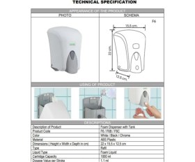 Resim Vialli F6 Hazneli Köpük Sabun Dispenseri Aparatı 1000 ml Beyaz 