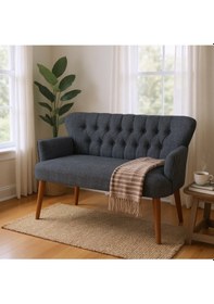 Resim Azra Mobilya Roma İkili Koltuk Keten Döşeme Ahşap Ayaklı Ofis Ve Ev Uyumlu Modern Kanepe - Koyu Gri Koyu Gri 