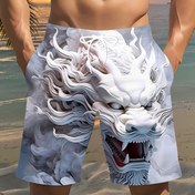 Resim Erkekler için Şık 3D Ejderha Baskılı Plaj Şortları - Rahat Polyester Bağcıklı Bel, Yaz için Hafif ve Rahat, Golf, Balıkçılık, Basketbol, Kamp, Spor Salonu, Yüzme, Plaj Giyim|Canlı Baskılı Şortlar|Rahat Kesim 