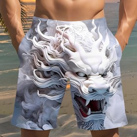 Resim Erkekler için Şık 3D Ejderha Baskılı Plaj Şortları - Rahat Polyester Bağcıklı Bel, Yaz için Hafif ve Rahat, Golf, Balıkçılık, Basketbol, Kamp, Spor Salonu, Yüzme, Plaj Giyim|Canlı Baskılı Şortlar|Rahat Kesim 
