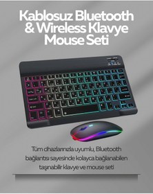 Resim Tüm Cihazlarla Uyumlu Rgb Işıklı Kablosuz Klavye Ve Mouse Seti Diğer 