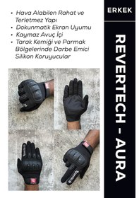 Resim Revertech Aura Siyah - Dokunmatik Ekran Uyumlu Erkek Motosiklet Eldiveni + Buff li 