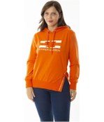 Resim Kadın Büyük Beden Oranj Taş ve Baskı Detaylı Kapşonlu Yan Yırtmaçlı Sweatshirt 65n36867-oranj Turuncu 