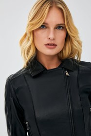 Resim Kiara Kadın Siyah Slim-fit Biker Deri Ceket - Siyah / XL 
