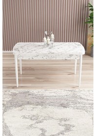 Resim Jusie Beyaz Mermer 80x132 Açılabilir Sunta Masa Yemek Odası Takımı,mutfak Takımı 4 Sandalye,1 Bench Antrasit 
