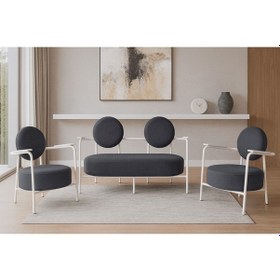 Resim Azra Mobilya Venüs Koltuk Takımı Beyaz Modern Koltuk Seti Ofis Ve Ev Kullanımı Soft Kumaş Füme Füme 