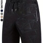 Resim Erkekler İçin Büyük Beden Atletik Şortlar - Hızlı Kuruyan, Nefes Alabilen Polyester Geometrik Baskı, Elastik Bel Bandı & İpli, Fermuarlı Cepler - Koşu, Fitness, Bisiklet & Yürüyüş İçin İdeal, BÜYÜK BEDEN 