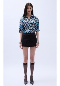 Resim Desenli Saten Gömlek Mavi 