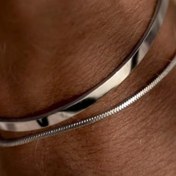 Resim 1 Set Erkek Moda Takı - Paslanmaz Çelik Yığınlanabilir Bileklik Üçlüsü, Narin Cuff, Yılan Zinciri, Kutu Zinciri, Küba Bağlantısı, Bangle Kombosu 