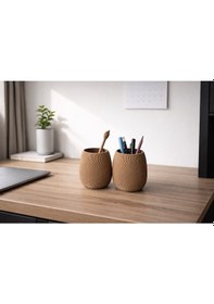 Resim 2 Adet Taranmış Desen Kalemlik - Ahşap Desen Baskı Kalemlik 2 Adet Ahşap 