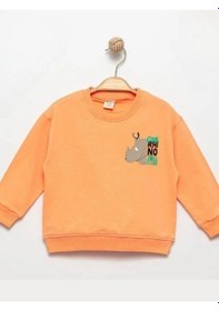 Resim Zekids Erkek Çocuk Cool Rhino Baskılı Pamuklu Sweatshirt-14202 Turuncu 