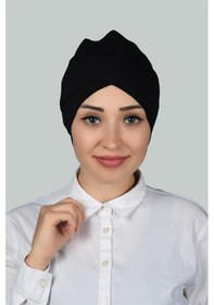 Resim Altobeh Çapraz Dış Kadın Tesettür Bonesi Penye - Siyah 
