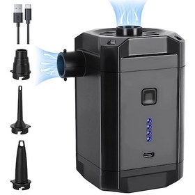 Resim Moveevo Hızlı Şişirme Ve Söndürme Özellikli Taşınabilir Şarjlı Hava Pompası, 3 Nozul Ve Pil Göstergeli 