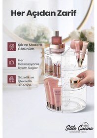 Resim 360 Derece Dönebilen Makyaj Organizeri Şeffaf Şeffaf 