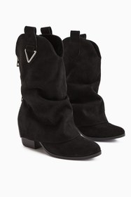 Resim Limoya Peggy Siyah Süet Kadın Topuklu Western Çizme 