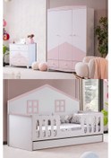 Resim Bello Çocuk Odası Takımı, Bello Yavrulu Karyola, Fethiye 3 Kapaklı Dolap, Şifonyer - Pembe Renkli 