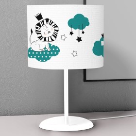 Resim instababyrooms Yeşil Aslan Desenli Çocuk Odası Dijital Baskılı Çocuk Odası Masaüstü Abajur Avize 