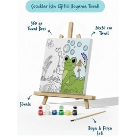 Resim Sevimli Kurbağa Temalı Çocuk Boyama Tuvali Şövaleli Eğitici Boyama Seti 20x20 Cm 