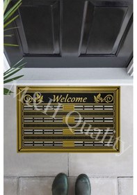Resim Welcome Yazlı Kapı Önü Paspası Altın Rengi Altın 