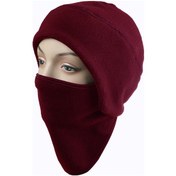 Resim Aotu Kış Sıcak Şapka Yüz Eşarp 2'si 1 Arada Rüzgar Geçirmez Polyester Termal Kafa Kulak Koruyucu Kapak - Şarap Kırmızı 