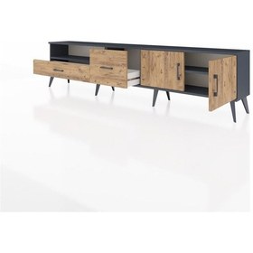 Resim Arges Tv Ünitesi 2 Raflı 2 Çekmeceli 2 Kapaklı 220x30x51 Antrasit-çam Atlas Çam/atlas Çam - Antrasıt 