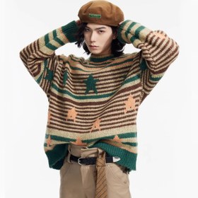 Resim Kozmik Jacquard Oversize Örme Kazak - Yeşil / M 