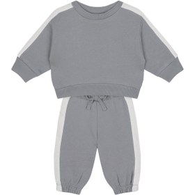 Resim Beyaz Kontrastlı Gri Sweatshirt ve Pantolon Set - Gri / 0-3 Ay 