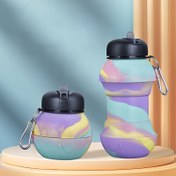 Resim 1 adet 550ml/18.6oz Katlanabilir Su Şişesi, Taşınabilir, Kaymaz, Kırılmaz, Silikon, Asma saç tokası ile, Sızdırmaz, Şarj Edilmemiş 