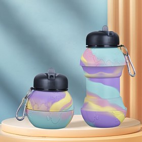 Resim 1 adet 550ml/18.6oz Katlanabilir Su Şişesi, Taşınabilir, Kaymaz, Kırılmaz, Silikon, Asma saç tokası ile, Sızdırmaz, Şarj Edilmemiş 