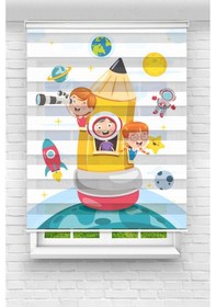 Resim Perdecizade Enxboy Okullu Çocuklar Dijital Baskılı Zebra Perde-cocuk Odası-stor Perde Renkli 