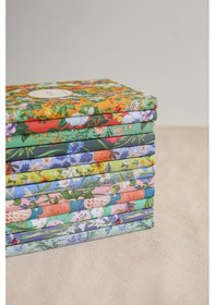 Resim Çiçekli Bez Ciltli Defter / Çizgili Desenli 