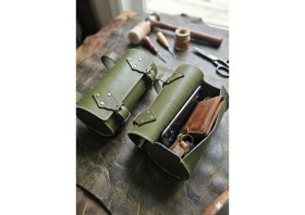 Resim Otohousse Hakiki Deri Retro Tasarım Bisiklet Gidon Çantası – Zeytin Yeşili 