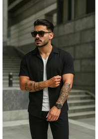 Resim Uslucan Alışveriş Erkek Kısa Kollu Örme Kumaş Pamuklu Gömlek Siyah 