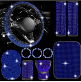 Resim Geeksen "11 Parça Kristalli Araç İç Aksesuar Seti - Direksiyon Kılıfı, Vites Kolu Kapağı Ve Daha Fazlası" 