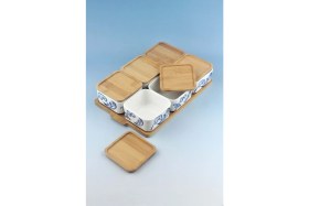 Resim Bursa Porselen Dekor Blue Blanc 6 Lı Bambu Kapaklı Porselen Kahvaltılık 