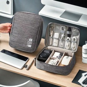 Resim 1 Adet Seyahat Kablosu Düzenleyici Çanta Çok Bölmeli - Şarj Cihazları, Kulaklıklar ve Teknoloji Aksesuarları için Dayanıklı Kumaş Taşınabilir Depolama - Ofis, Seyahat, Piknik için Kompakt Tasarım - Teknoloji Severler İçin Harika Hediye, Kablo Saklama Çantası, Seyahat Organizasyonu, Ofis Gereçleri Tutucu, Şık Organizer, Fermuarlı Kapama 