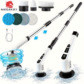 Resim Elektrikli Döner Temizleyici, İki Temizleme Hızı ile Kablosuz Temizleme Fırçasıdır. 9 Değiştirilebilir Fırça Başlığı ve 360 Derece Kablosuz Temizlik için Ayarlanabilir Uzatma Sapı ile Banyo, Küvet, Duş, Araba Pencereleri, Fayanslar ve Zeminler için Kablosuz Temizlik yapabilir. USB-C Şarj Kablosu ile birlikte gelir. 