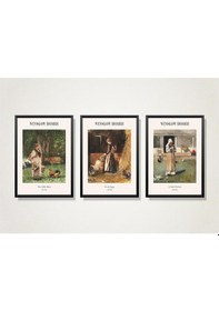 Resim Winslow Homer Çiftlik Kızları Üçlü Çerçeveli Mdf Tablo Seti-174302 