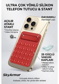 Resim Standlı Silikon Telefon Tutucu Aynaya Ve Cama Yapışan Vantuzlu Selfie Standı Sky165 Kırmızı 