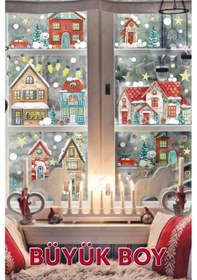 Resim Yılbaşı Karlı Şehir Büyük Boy Yeni Yıl Çocuk Bebek Odası Sticker Seti - Yılbaşı Süsü Dijital Baskı 