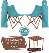 Resim Bag The Joy Ahşap Katlanır Masa Sandalye Seti Kahverengi Iskelet Turkuaz Kılıf-50x50x50 Kahve Masa 