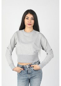 Resim Kadın Yarasa Kol Geniş Ribanalı Sweatshirt Gri 