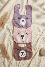 Resim Babydonat Beary Comfort 3'lü Paket Sıvı Geçirmez Leke Tutmaz Ayıcık Figürlü Bebek Mama Önlüğü Seti - Pastel Re 
